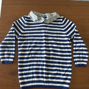 Navy striped floral collar sweater J Crew Small (feels like XS or XXS)